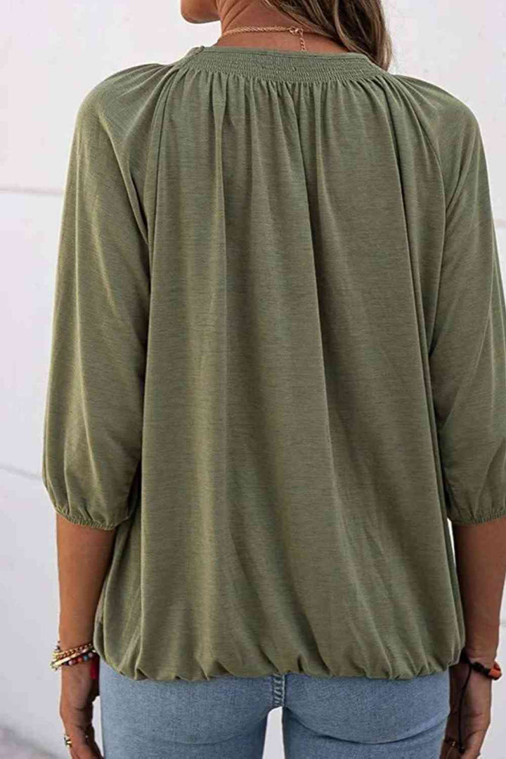 Gathered Detail Round Neck T-Shirt | 1mrk.com