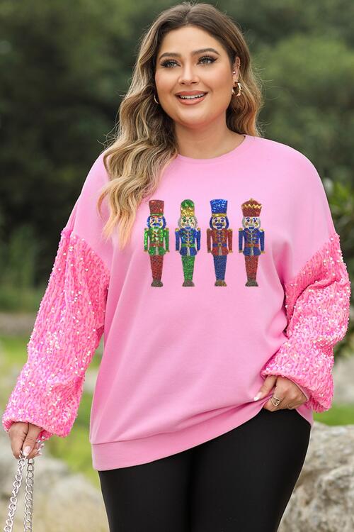 Plus Size Sequin Nutcracker Long Sleeve Sweatshirt |1mrk.com