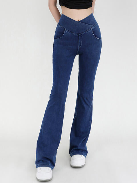 Wide Waistband Bootcut Jeans with Pockets | 1mrk.com