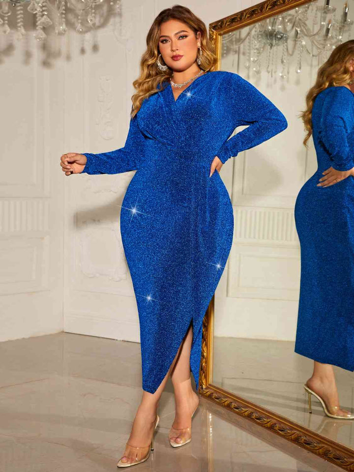 Plus Size Surplice Neck Slit Dress | 1mrk.com