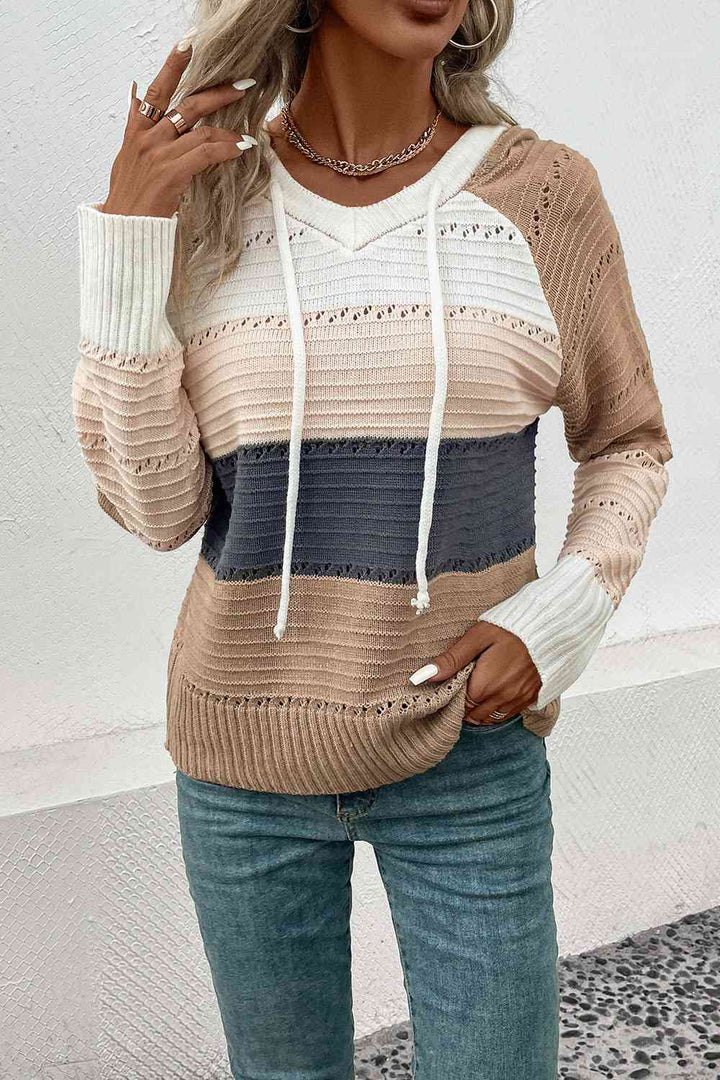 Color Block Drawstring Hooded Sweater |1mrk.com