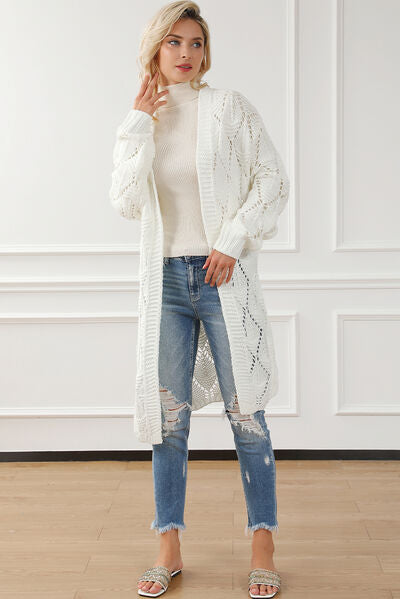 Openwork Open Front Dropped Shoulder Cardigan |1mrk.com