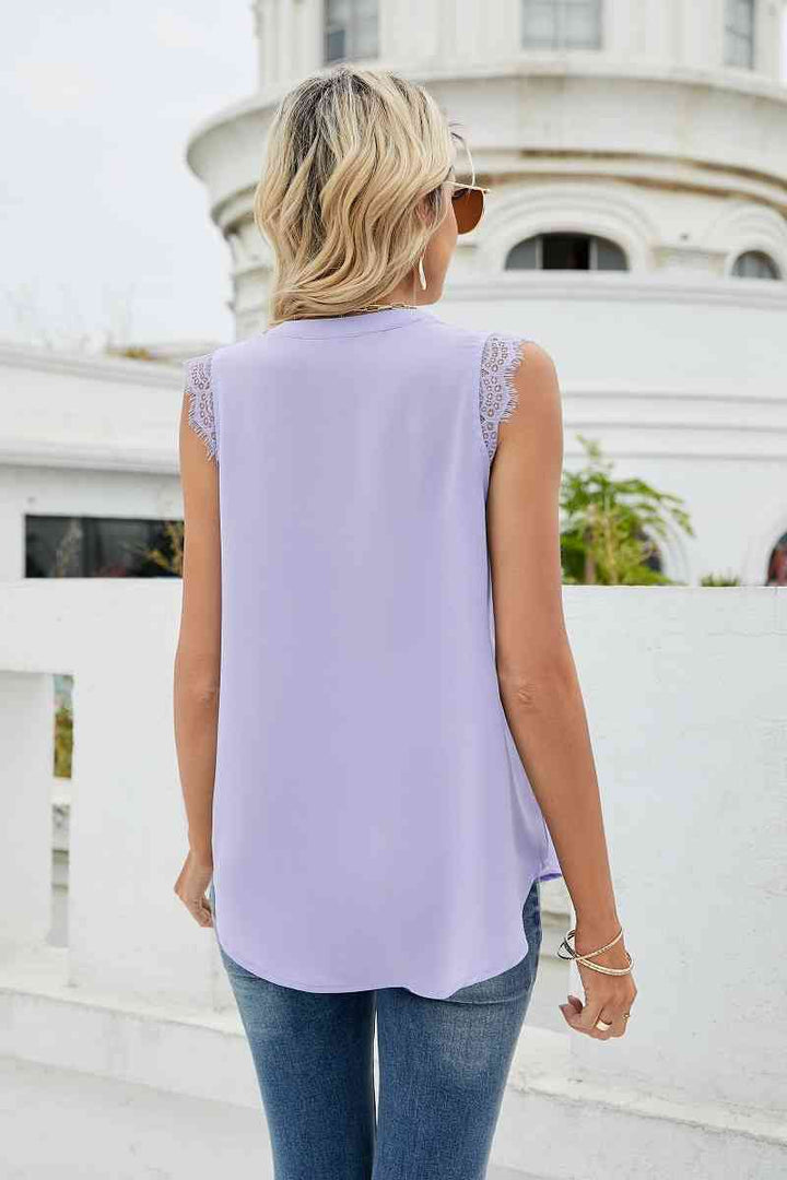 Eyelash Trim Spliced Lace Sleeveless Top | 1mrk.com