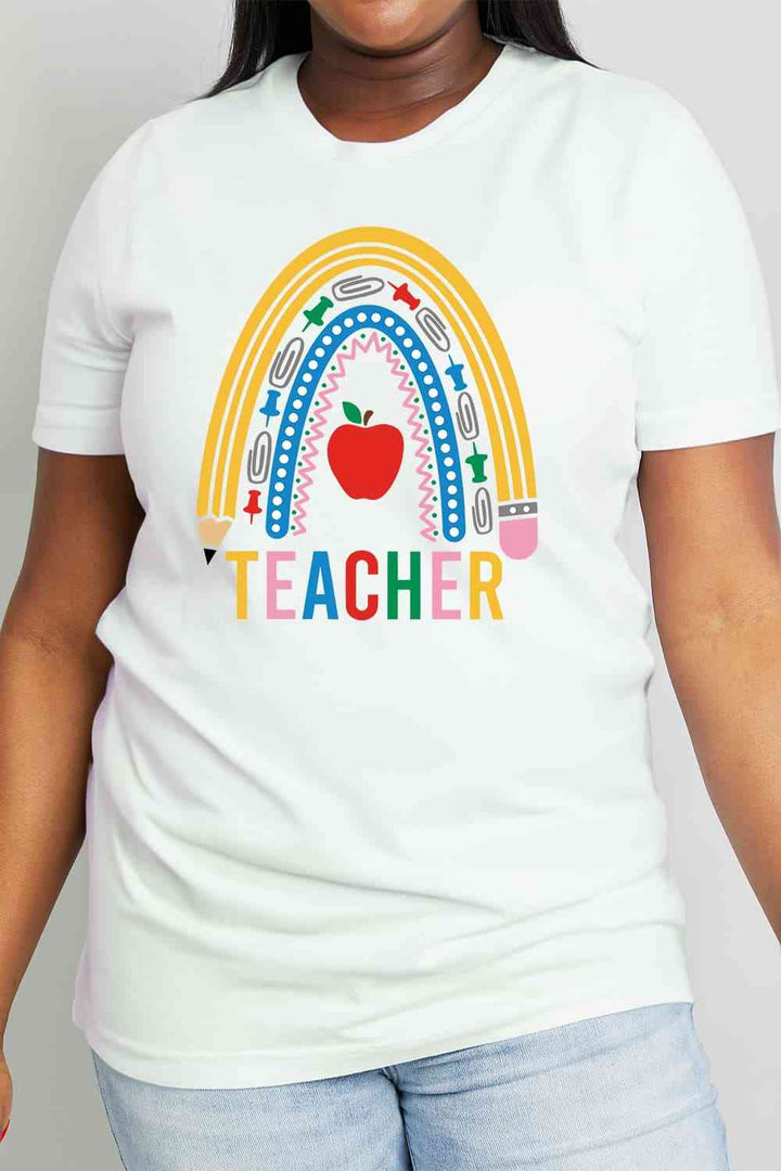 Simply Love Full Size TEACHER Rainbow Graphic Cotton Tee | 1mrk.com