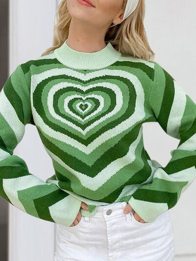 Heart Mock Neck Long Sleeve Sweater |1mrk.com