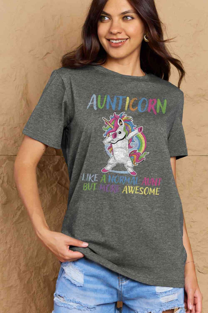 Simply Love Full Size AUNTICORN LIKE A NORMAL AUNT BUT MORE AWESOME Graphic Cotton Tee | 1mrk.com