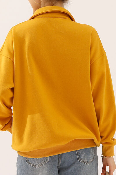 Ninexis Full Size Quarter-Button Collared Sweatshirt |1mrk.com