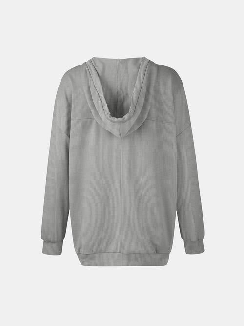 Drawstring V-Neck Long Sleeve Hoodie | 1mrk.com