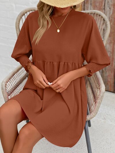 Round Neck Lantern Sleeve Mini Dress |1mrk.com