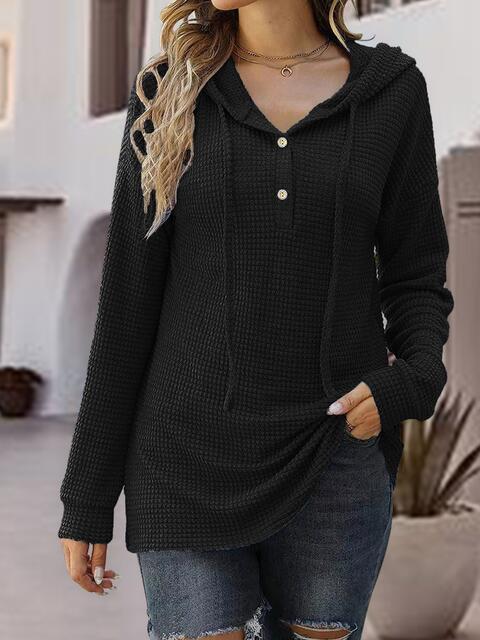 Half Button Up Drawstring Hoodie | 1mrk.com