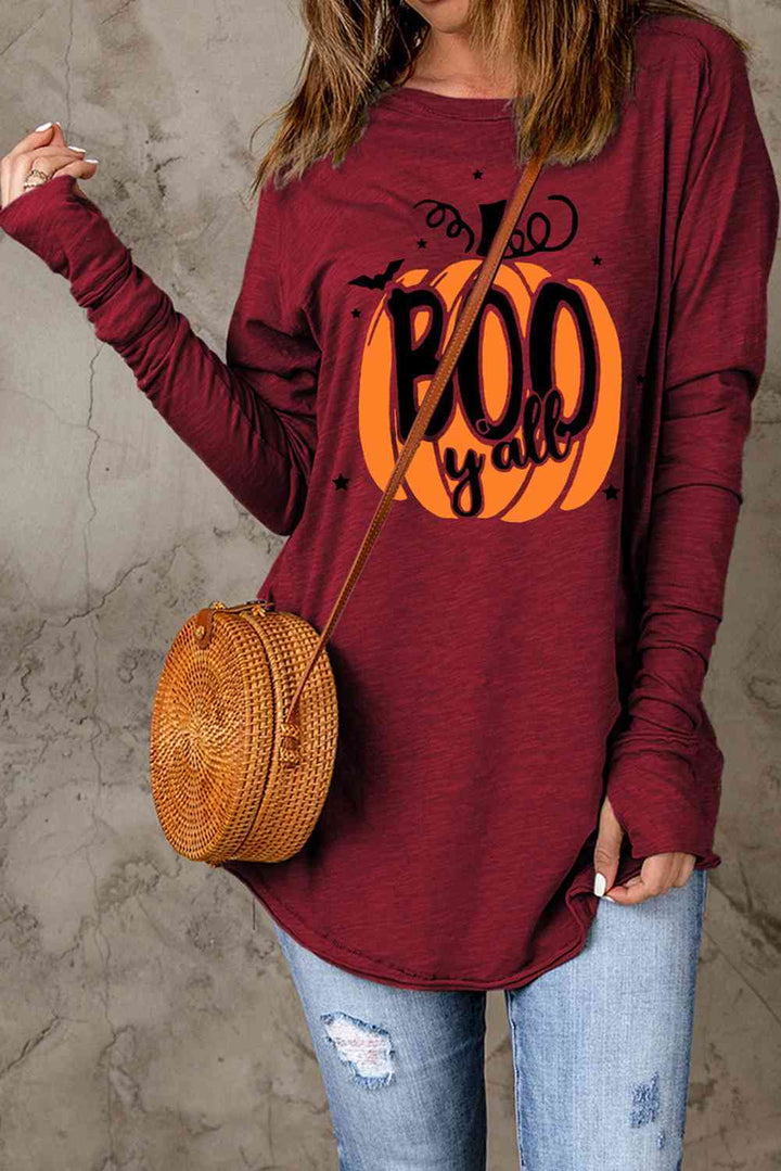 Pumpkin Graphic Thumbhole Sleeve T-Shirt | 1mrk.com