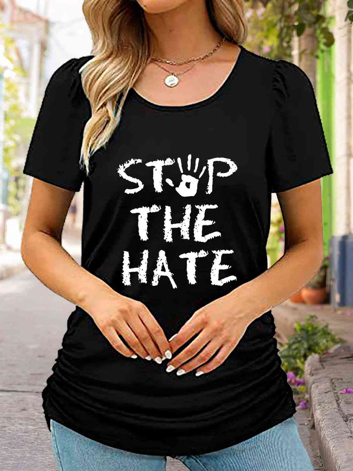 Round Neck Short Sleeve STOP THE HATE Graphic T-Shirt | 1mrk.com