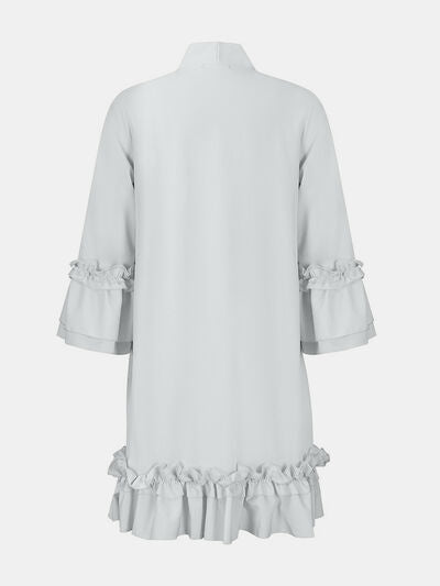 Frill Tie Neck Three-Quarter Sleeve Dress |1mrk.com