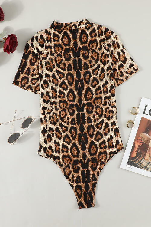 Leopard Half Zip Short Sleeve Bodysuit | 1mrk.com