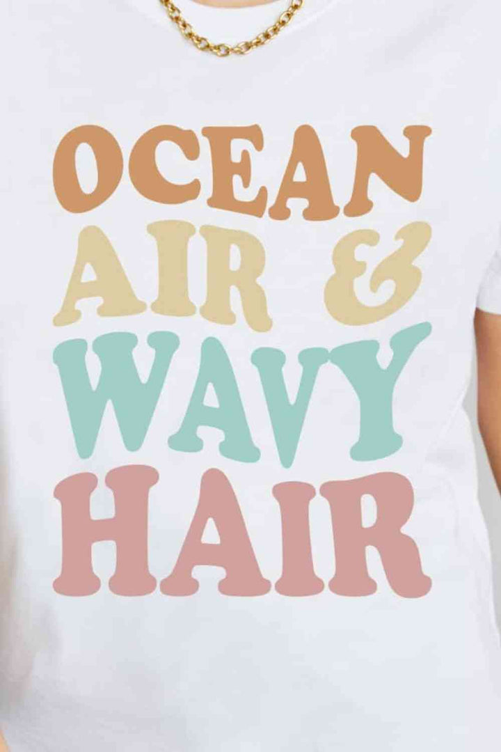 Simply Love Full Size OCEAN AIR & WAVY HAIR Graphic Cotton T-Shirt | 1mrk.com