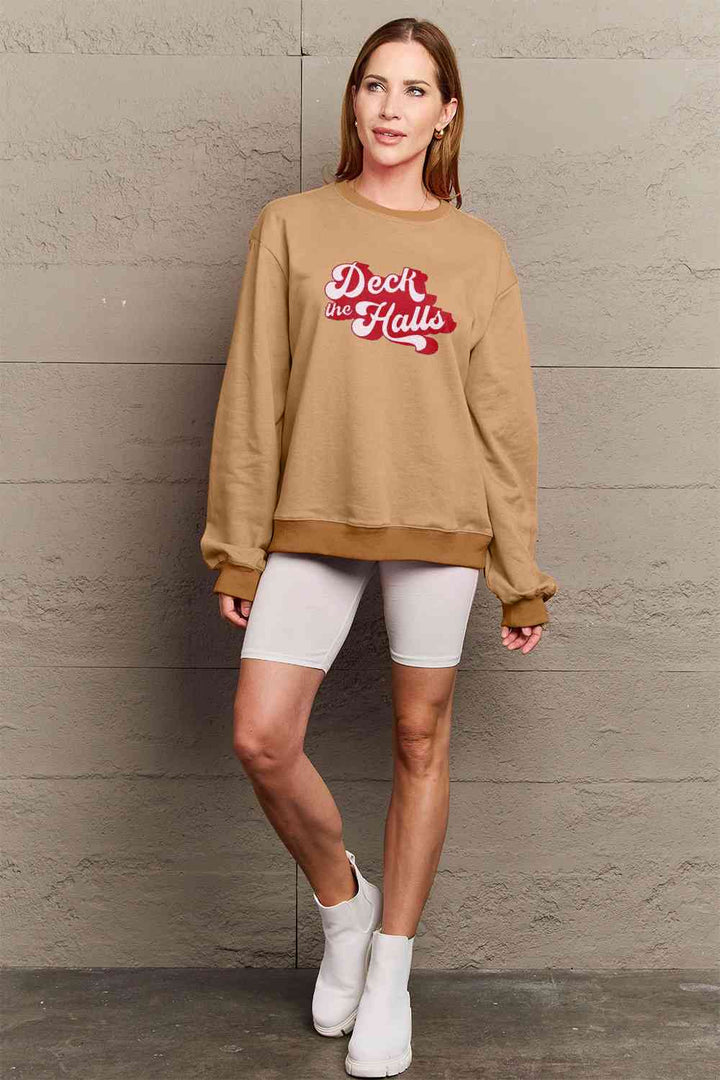 Simply Love Full Size DECK THE HALLS Graphic Sweatshirt |1mrk.com