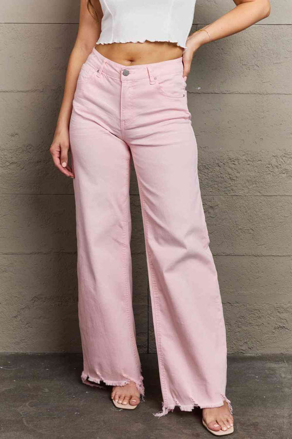 RISEN Raelene Full Size High Waist Wide Leg Jeans in Light Pink | 1mrk.com