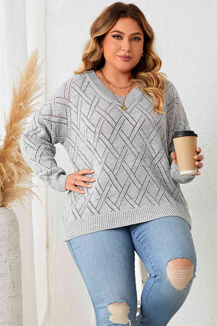 Plus Size Plaid V-Neck Knit Top | 1mrk.com