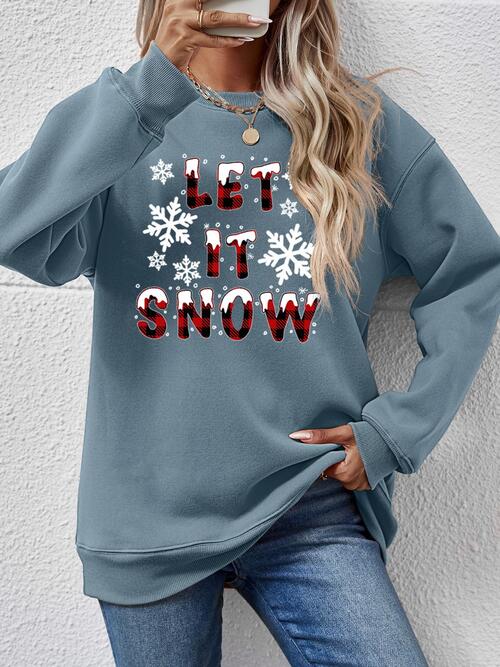 LET IT SNOW Round Neck Long Sleeve Sweatshirt |1mrk.com