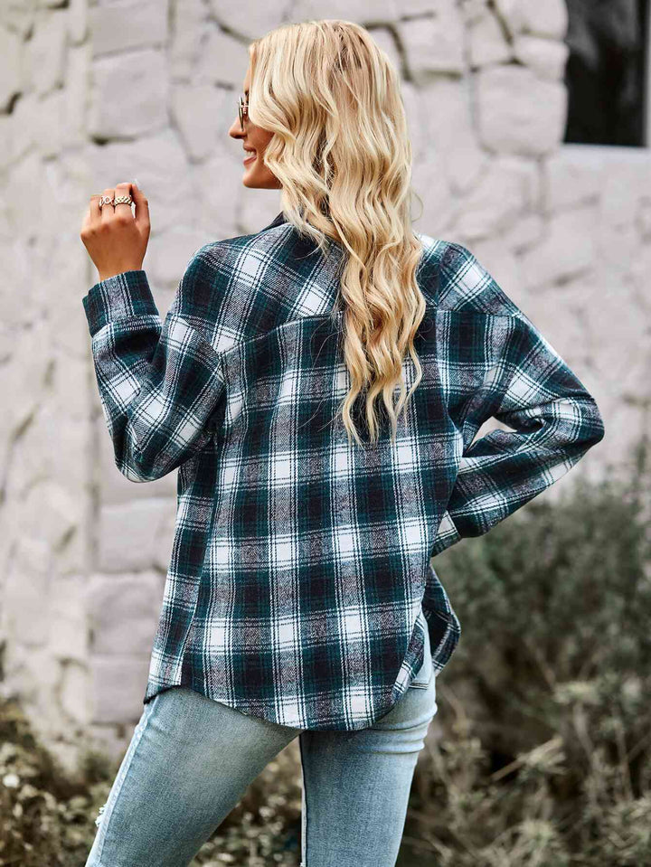 Plaid Button Front Curved Hem Shirt Jacket |1mrk.com