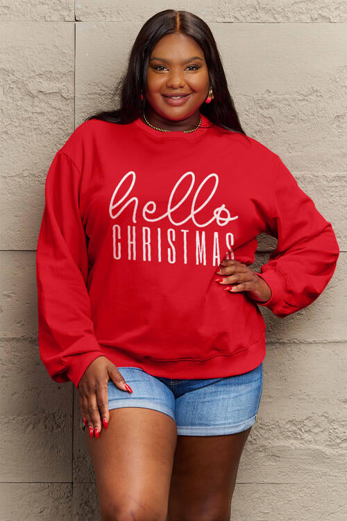 Simply Love Full Size HELLO CHRISTMAS Long Sleeve Sweatshirt |1mrk.com