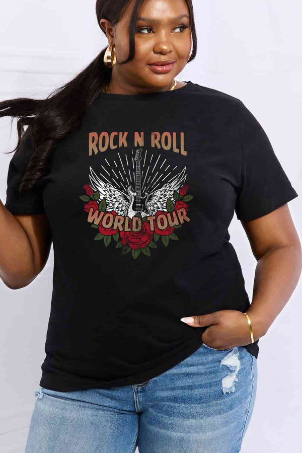 Simply Love Full Size ROCK N ROLL WORLD TOUR Graphic Cotton Tee | 1mrk.com