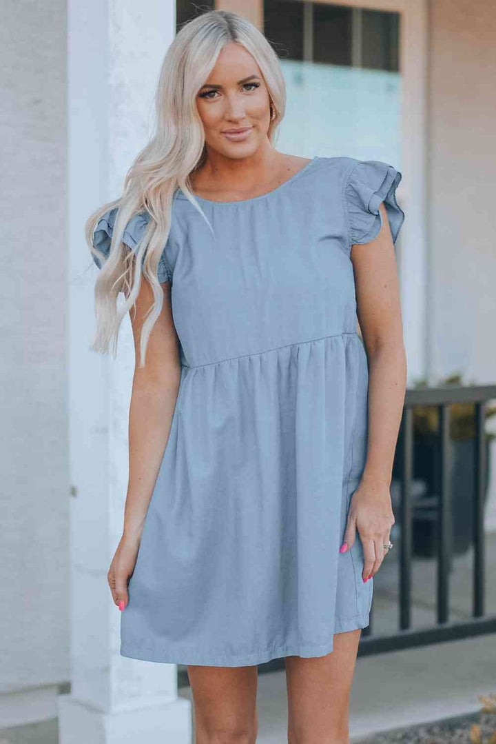 Flutter Sleeve Ruched Mini Dress |1mrk.com