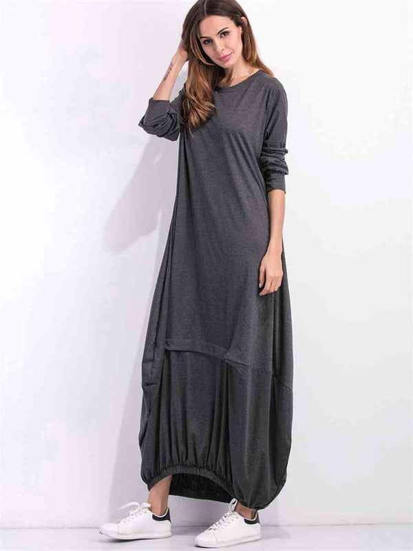 Full Size Round Neck Long Sleeve Sweatshirt Dress |1mrk.com