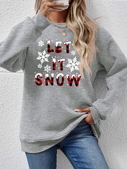 LET IT SNOW Round Neck Long Sleeve Sweatshirt |1mrk.com