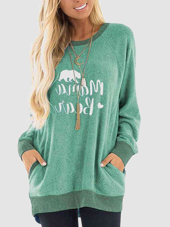 Graphic Round Neck Sweatshirt with Pockets |1mrk.com