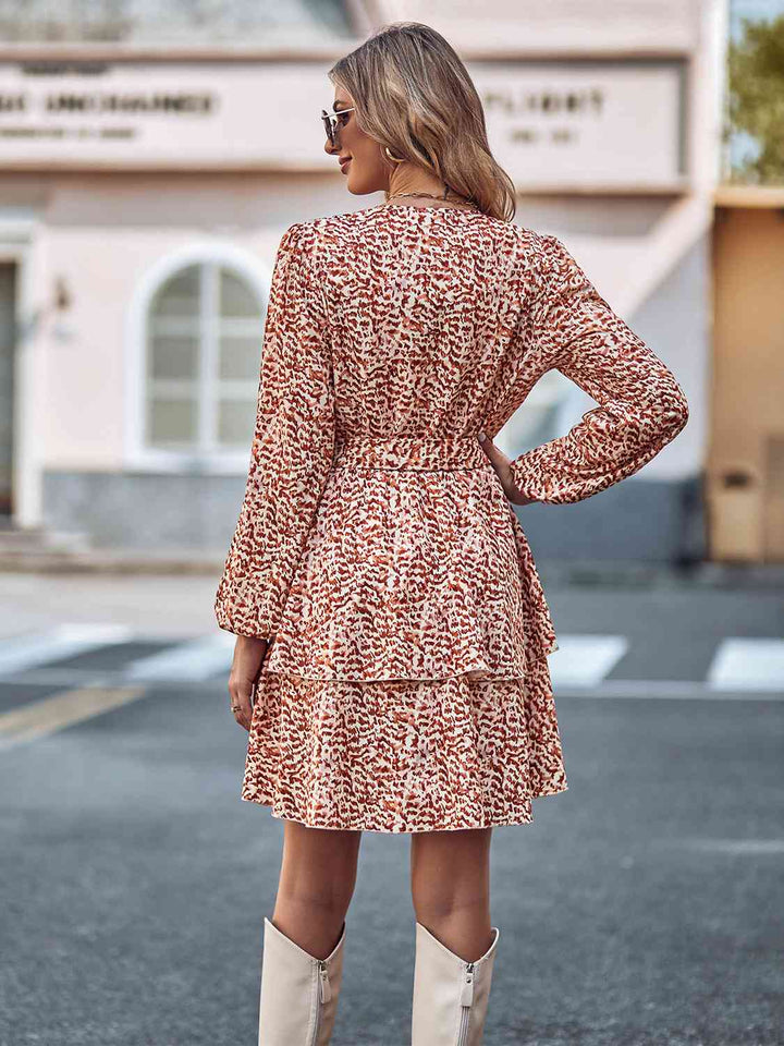 Long Sleeve Tie Waist Layered Dress |1mrk.com