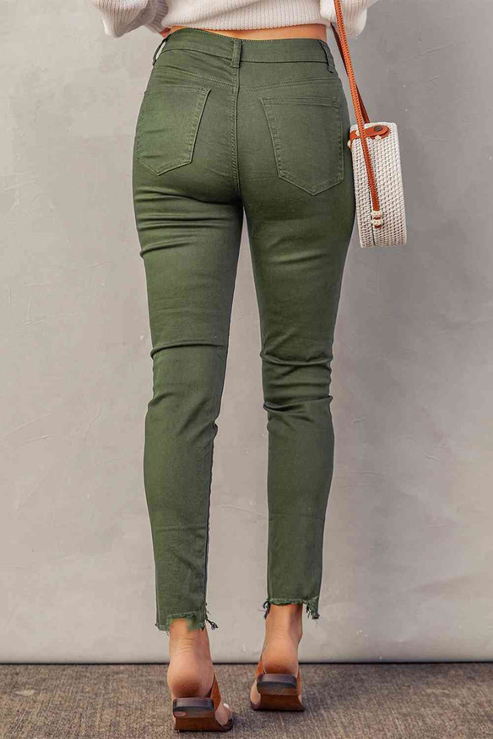 Baeful Button Fly Hem Detail Skinny Jeans | 1mrk.com