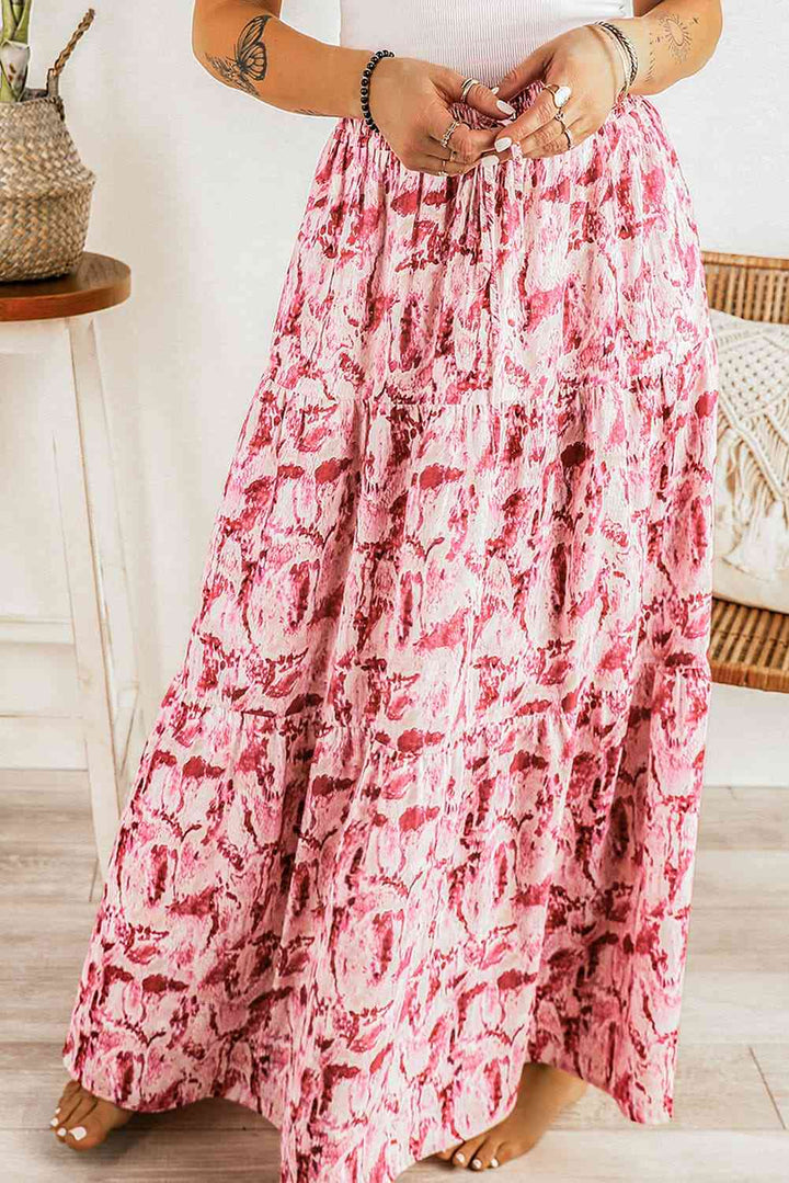 Printed Smocked Waist Maxi Skirt |1mrk.com