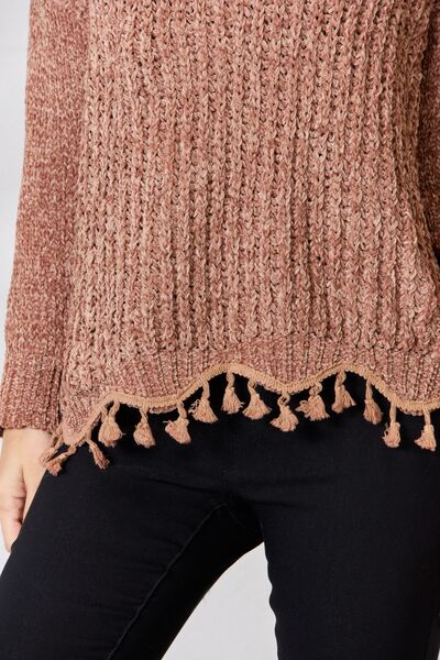 BiBi Tassel Trim Long Sleeve Sweater |1mrk.com