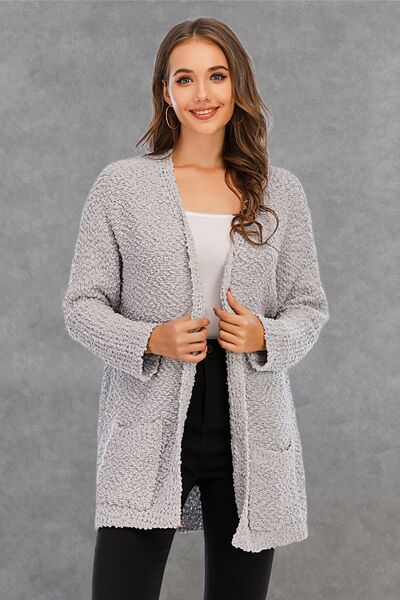 Pocketed Open Front Long Sleeve Cardigan |1mrk.com