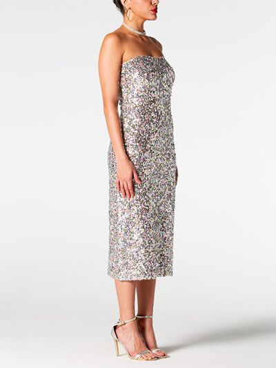 Sequin Straight Neck Midi Wrap Dress | 1mrk.com