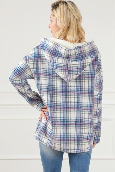 Plaid Long Sleeve Buttoned Hoodie |1mrk.com