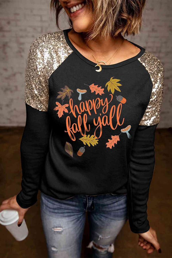 HAPPY FALL Y'ALL Graphic Sequin T-Shirt | 1mrk.com