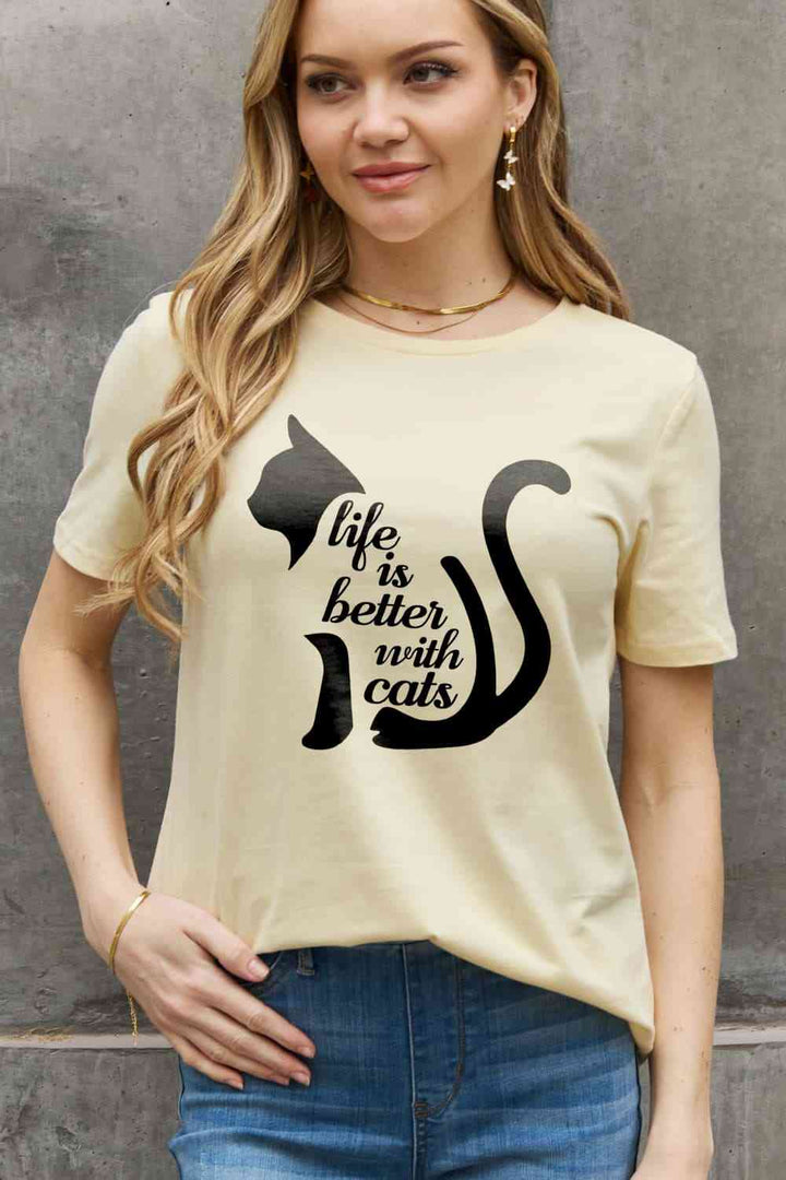 Simply Love Simply Love Full Size LIFE IS BETTER WITH CATS Graphic Cotton Tee | 1mrk.com