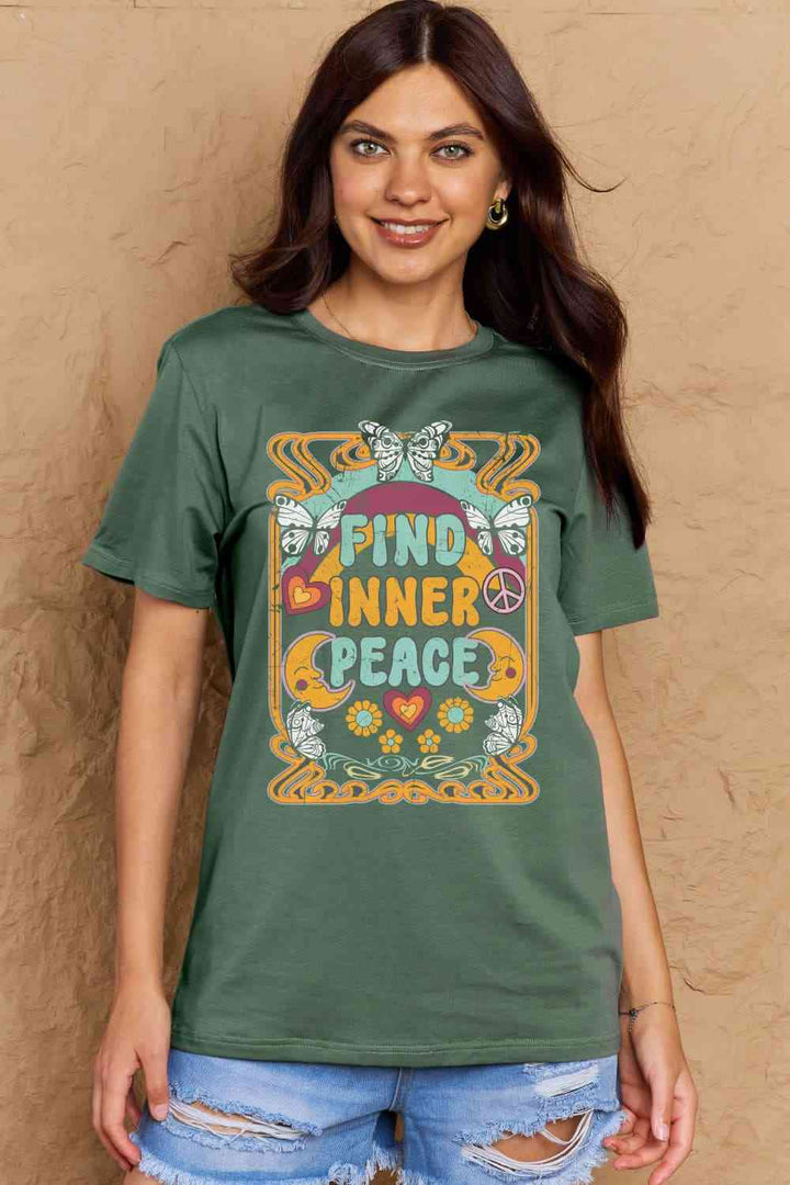 Simply Love Full Size FIND INNER PEACE Graphic Cotton T-Shirt | 1mrk.com