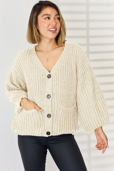 Pocketed Button Up Dropped Shoulder Cardigan | Trendsi