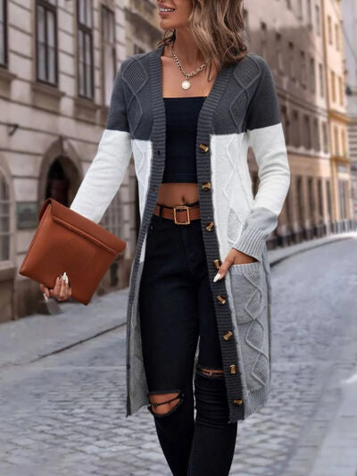 Pocketed Button Up Long Sleeve Cardigan | Trendsi