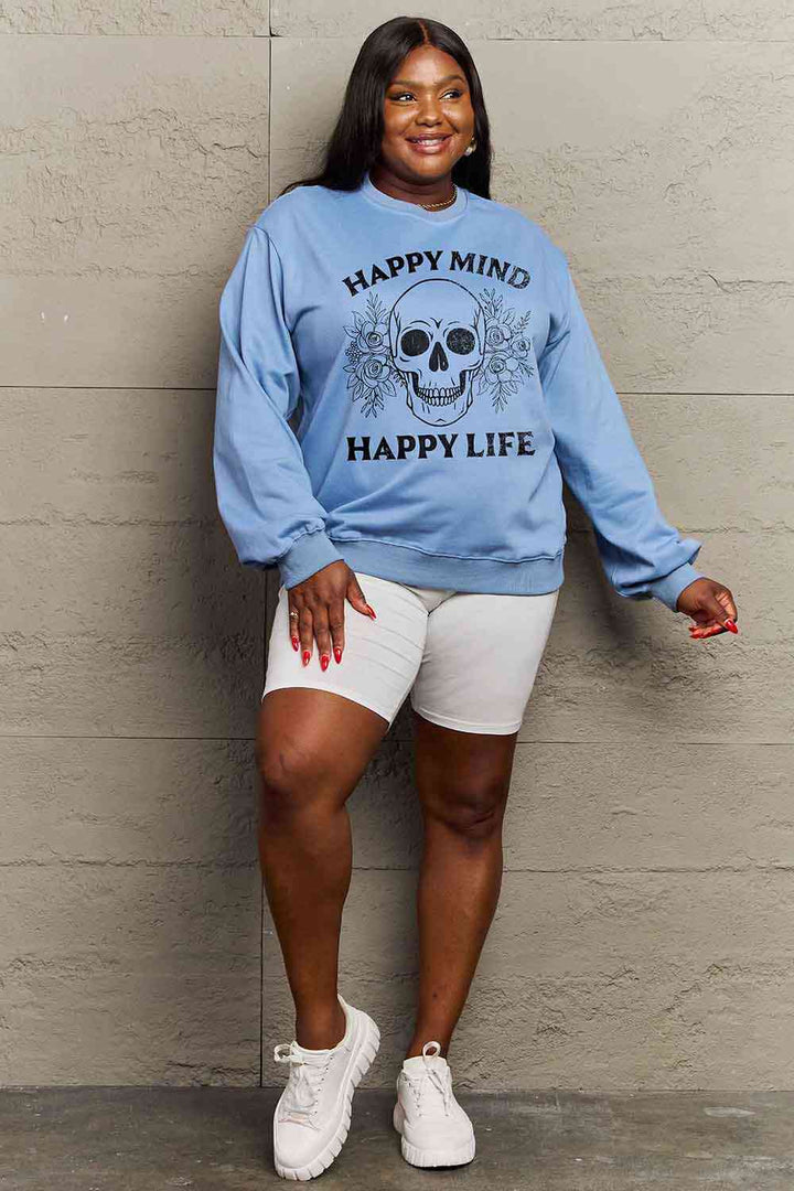 Simply Love Simply Love Full Size HAPPY MIND HAPPY LIFE SKULL Graphic Sweatshirt |1mrk.com