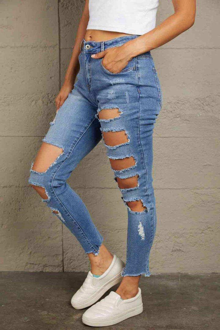 Baeful Distressed Raw Hem Skinny Jeans | 1mrk.com