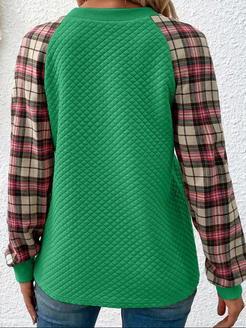 Plaid Round Neck Sweatshirt |1mrk.com