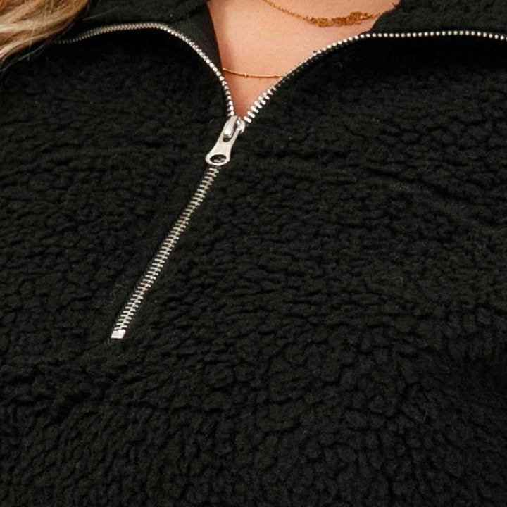 Plus Size Collared Neck Half Zip Sweatshirt |1mrk.com