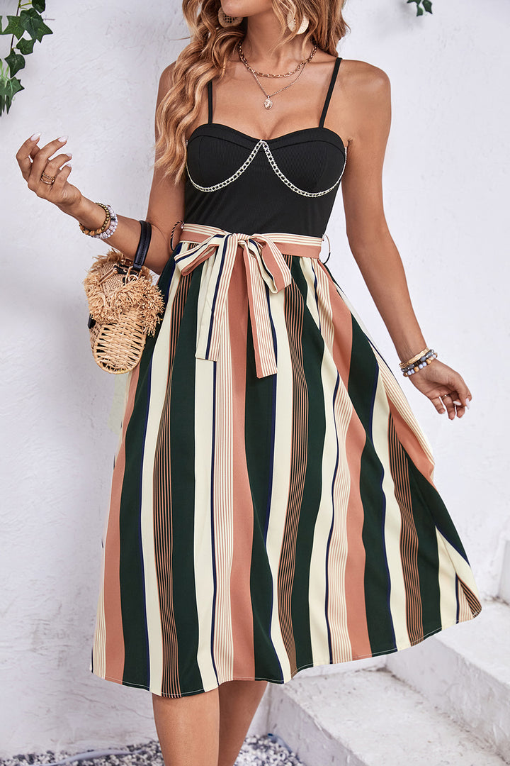 Tied Striped Spaghetti Strap Dress | Trendsi