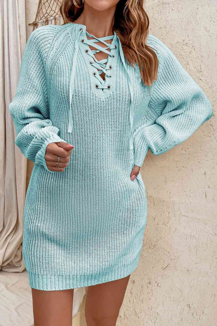 Lace-Up Mini Sweater Dress | 1mrk.com