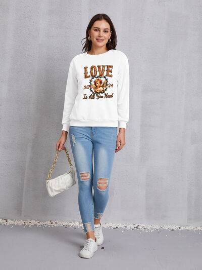 LOVE IS ALL YOU NEED Round Neck Sweatshirt | Trendsi