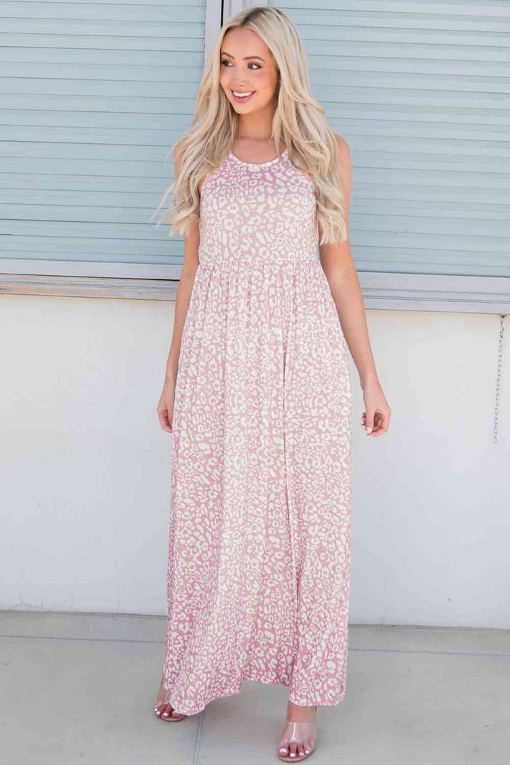 Leopard Round Neck Sleeveless Maxi Dress |1mrk.com